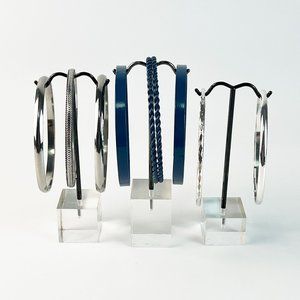 Stack Lot of Silver and Blue Thin Metal Bangle Bracelets